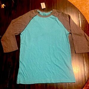 Men's Two-Tone Raglan Shirt - Aqua Body with Gray Sleeves